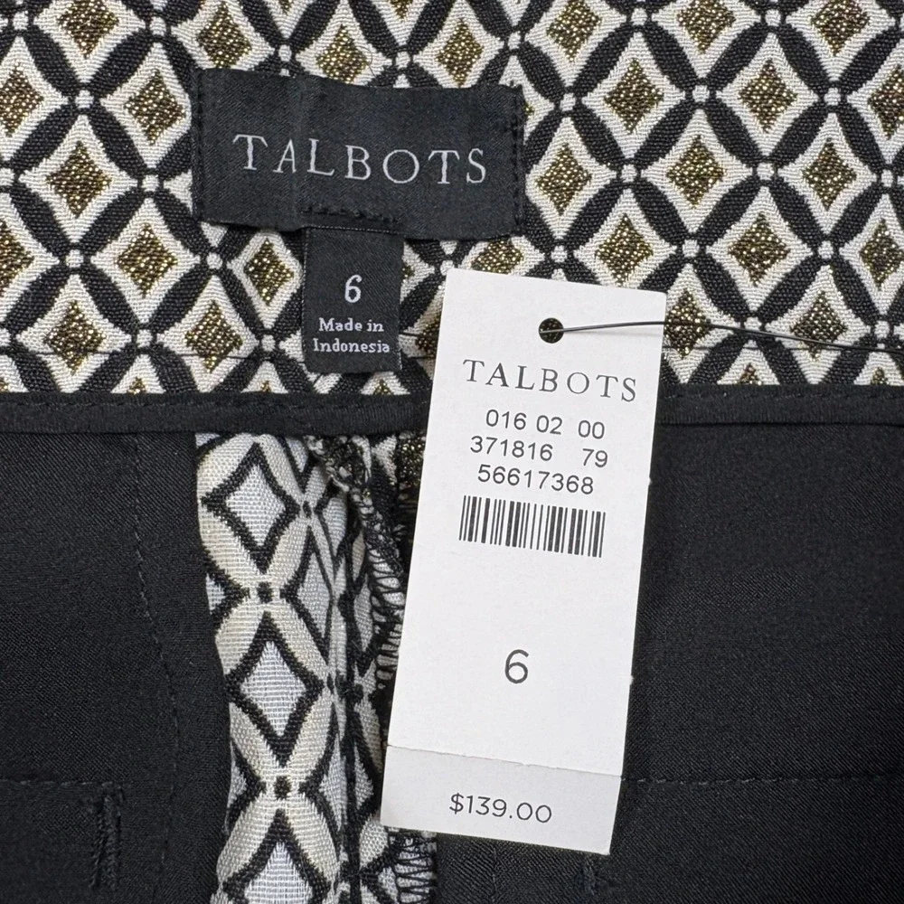 NWT Talbots Slim Ankle Pants Geo Jacquard Navy Blue Metallic Gold Trouser Size 6
